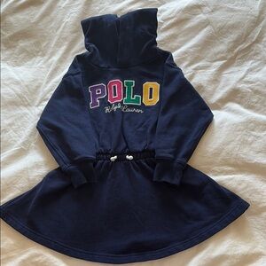 Polo by Ralph Lauren Girls Navy Hoodie Dress with Colorful Logo